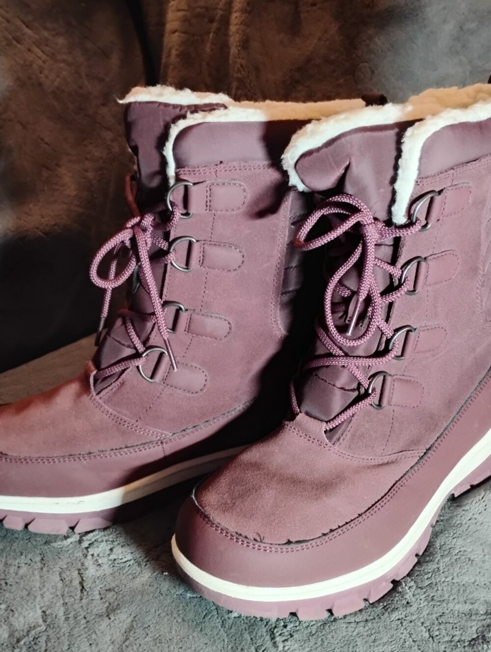 All In Motion Plum Water Resistant Lace-Up Winter Boots with Faux Fur Lining